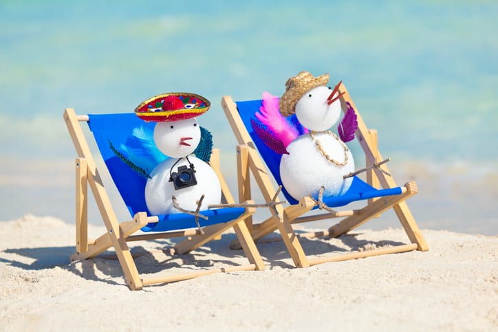 Two snowbirds enjoying the sunshine on a beach